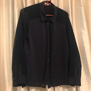 BCBG Sheer Polkadot Button-down Blouse